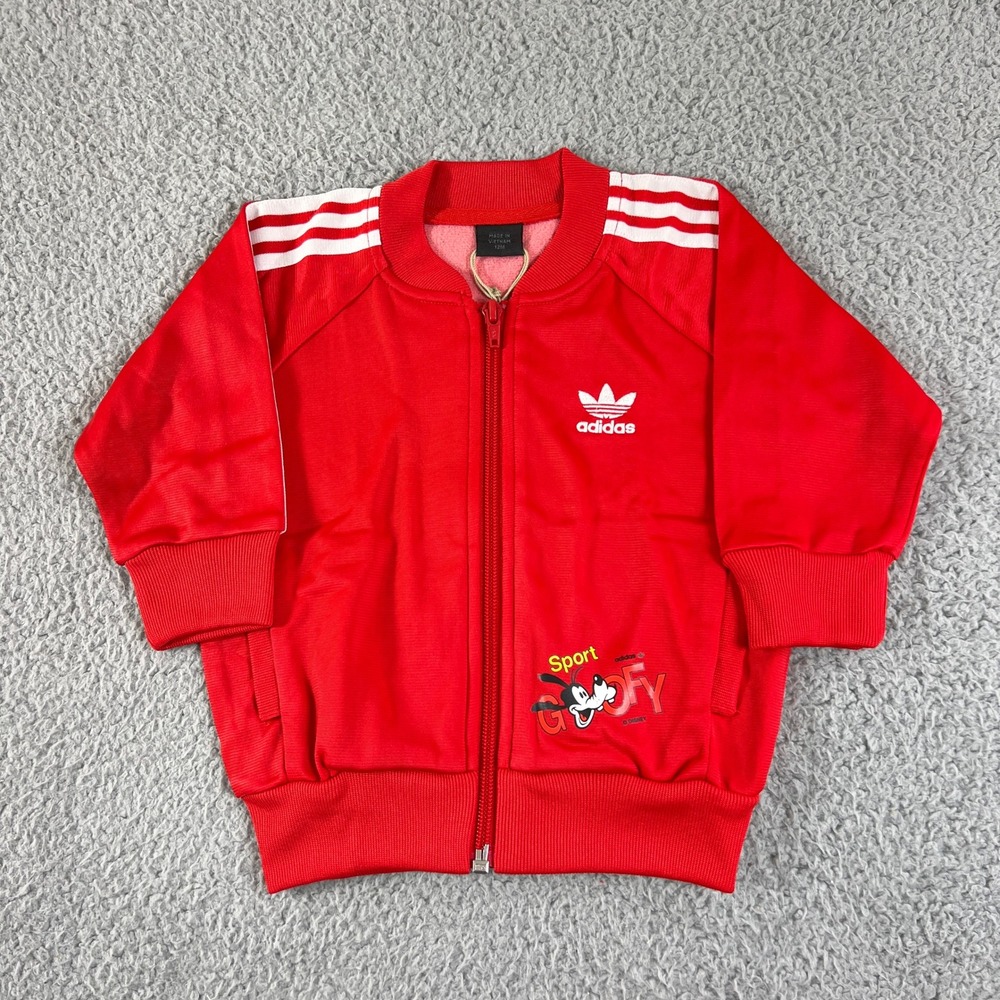 Adidas Track‎ Suit Kids 12M Red Disney Goofy Superstar Jacket Pants Set Vintage